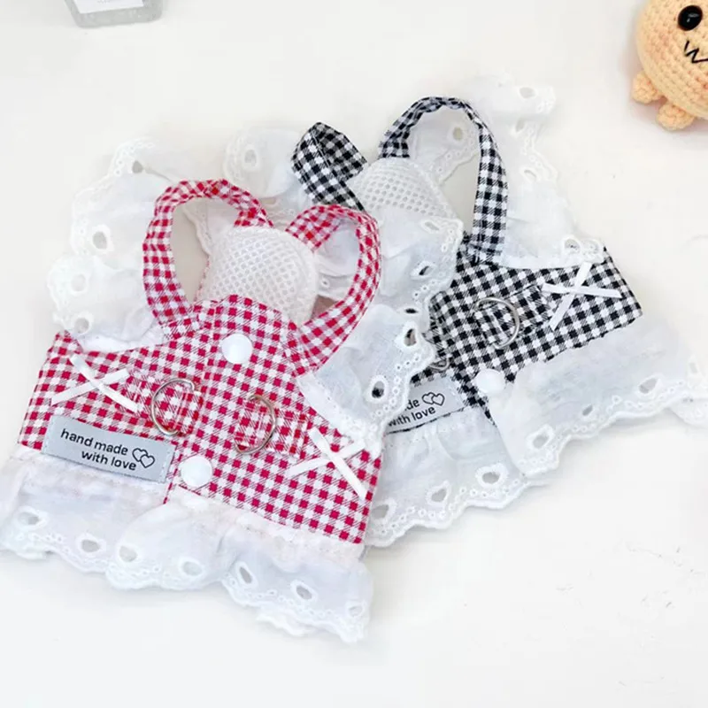 Ropa para perros de primavera y verano, chaleco con arnés para perros a cuadros, forro de malla de encaje, vestido de princesa Retro, chaleco para mascotas pequeñas para Chihuahua Yorkie