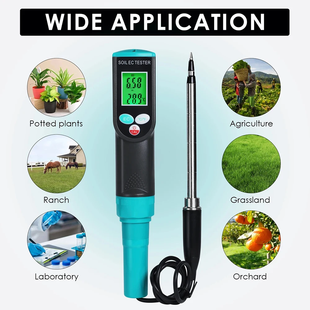 Medidor EC de suelo portátil, analizador de suelo de alta precisión, Detector de temperatura y EC de suelo 2 en 1, pantalla LCD, probador de suelo para flores - imagen 3