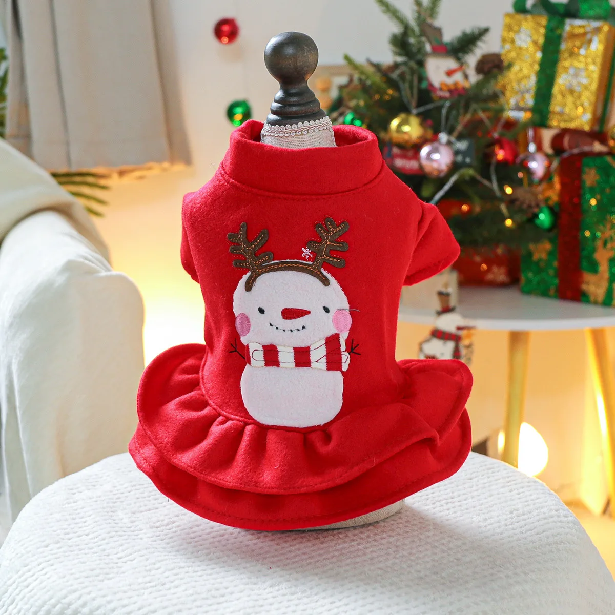 Otoño/Invierno mascota Navidad vestido rojo lindo gatito muñeco de nieve abrigo de Navidad abrigo de lana vestidos para perros pequeños - imagen 5