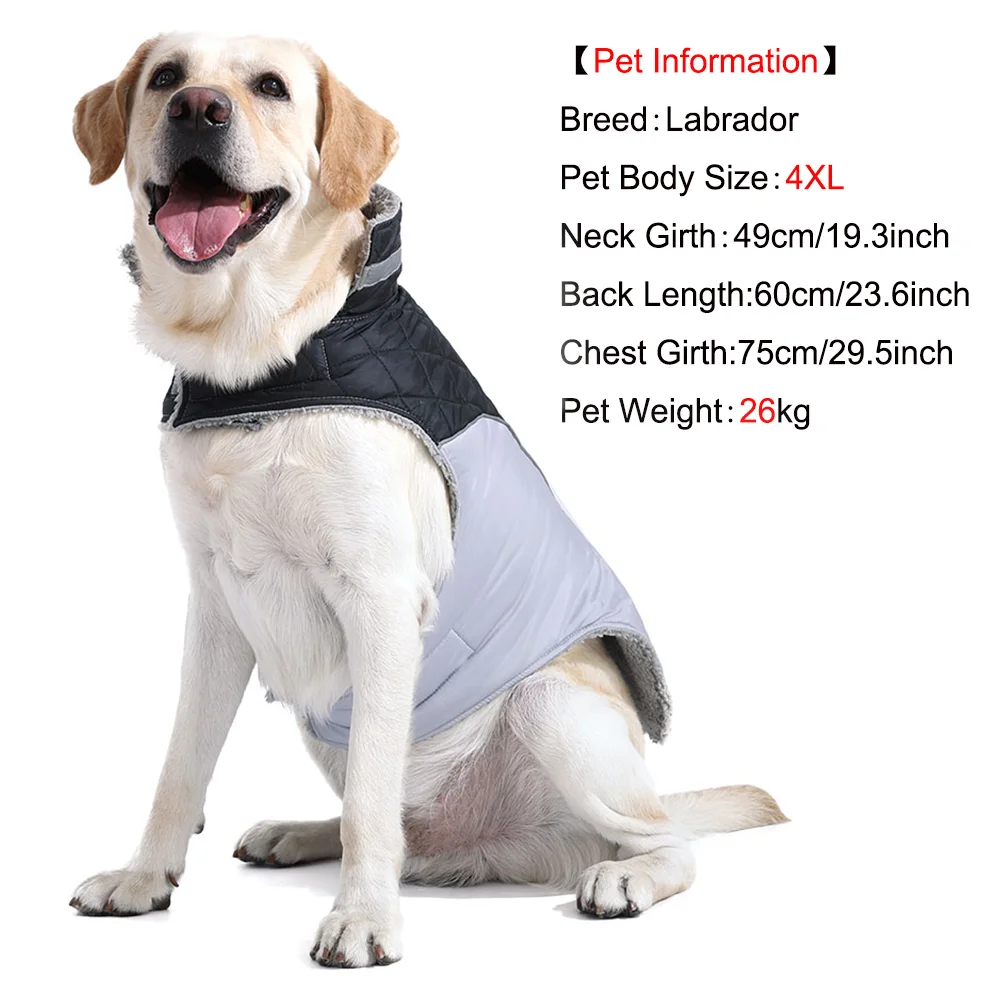 Ropa cálida de lana para perros con anillo en D, chaleco reflectante grueso para mascotas, abrigo para invierno, chaqueta impermeable a cuadros para mascotas, perros pequeños y grandes - imagen 4
