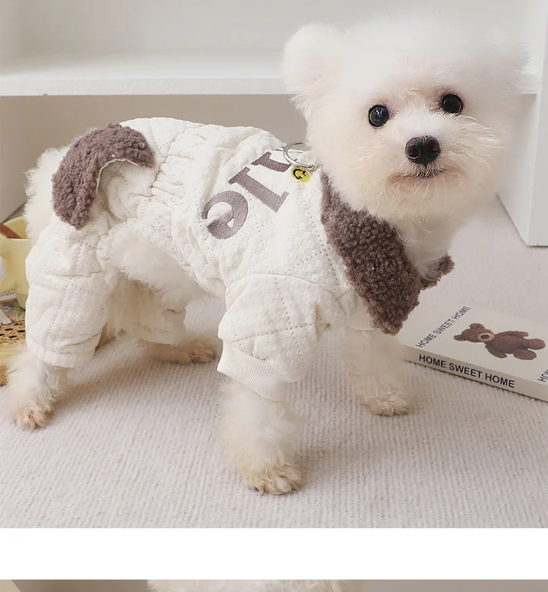 Abrigo de algodón de cuatro patas para perros pequeños, abrigo de invierno cálido y resistente al frío, botón a presión, rejilla de diamante, mascota informal - imagen 4