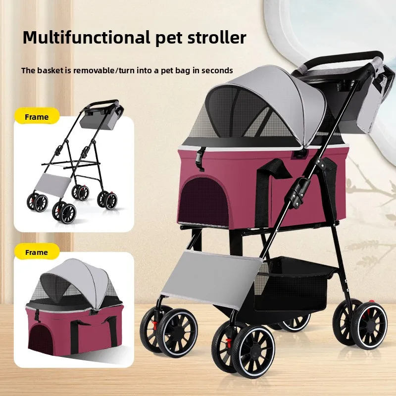 Cochecitos para mascotas, ligeros, plegables, para perros pequeños y medianos, para salir de gatos, cesta de transporte separada, carrito para caminar al aire libre
