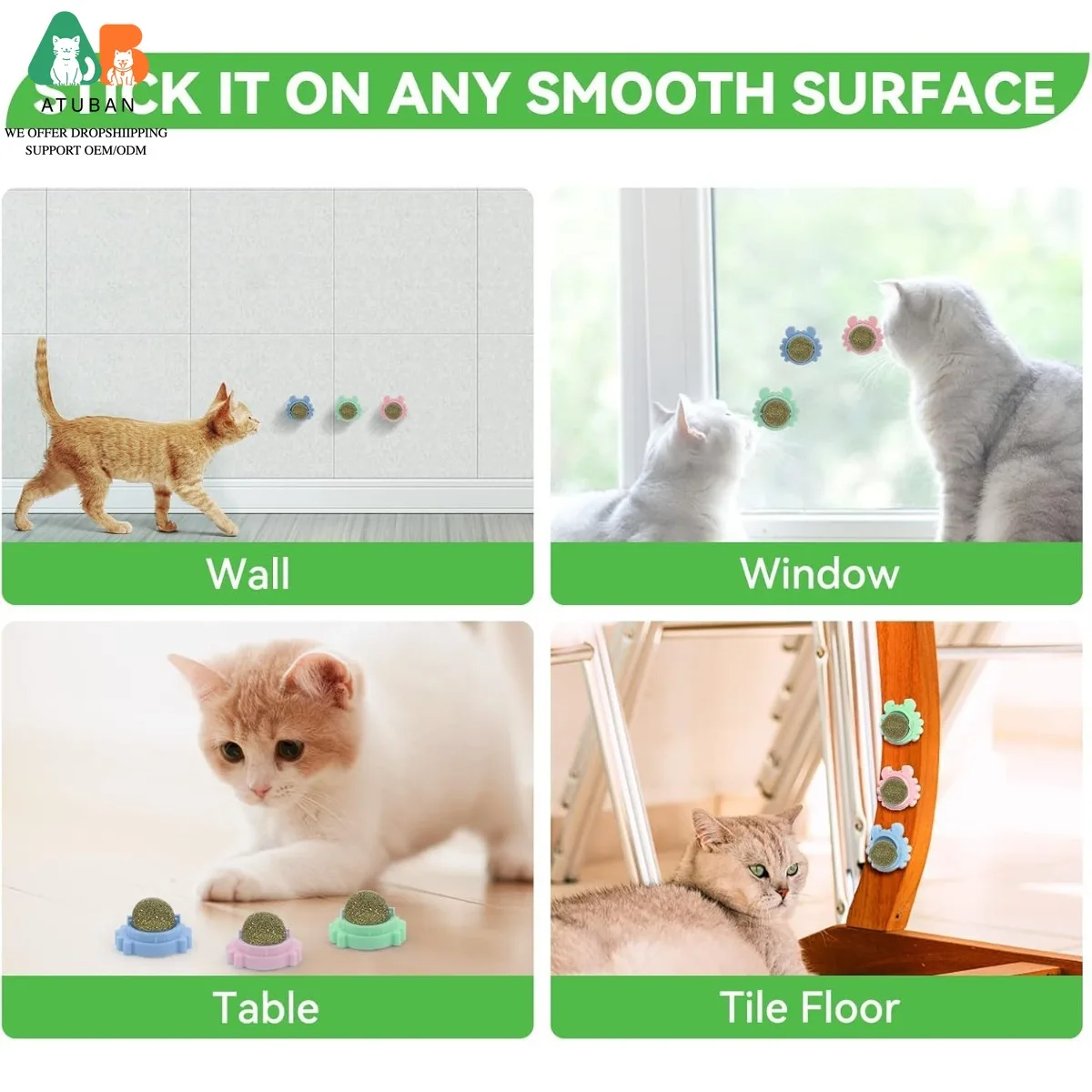 ATUBAN 3PCS Bola de pared de hierba gatera, juguetes para gatos Bolas de hierba gatera para gatos Bola de hierba gatera montada en la pared Juguete Bola de lamer de gato de pared - imagen 3