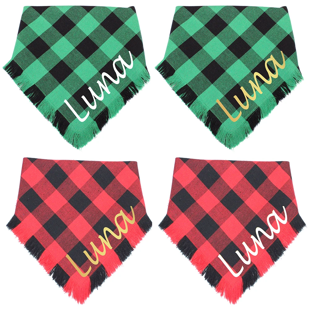 Pañuelo personalizado a cuadros para perro, bufanda con nombre personalizado para perro, Collar con babero para mascota, regalo encantador para perros, cachorros, Chihuahua, pañuelo - imagen 2