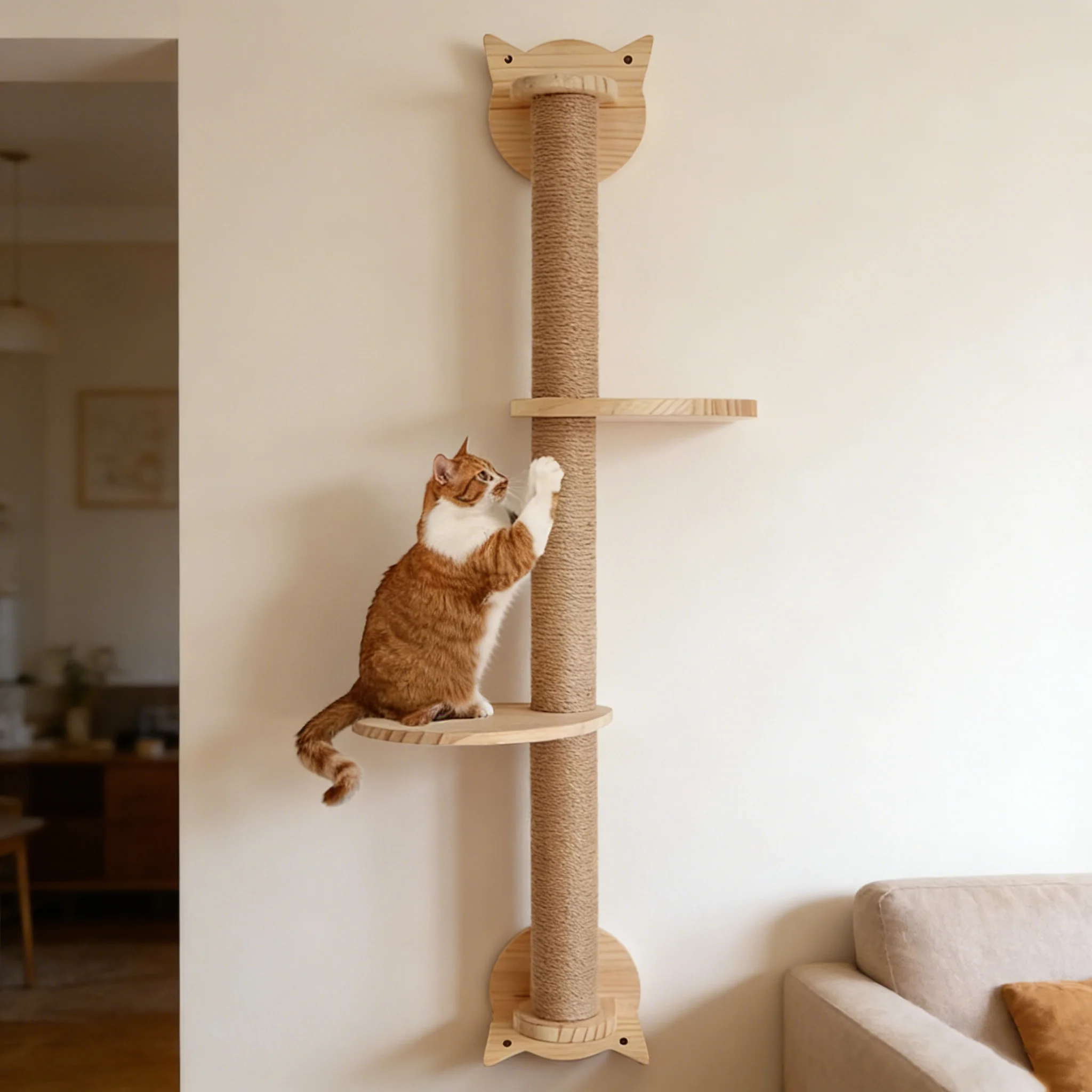 Estructura de Escalada para Gatos Montada Pared con Hamaca y Sisal