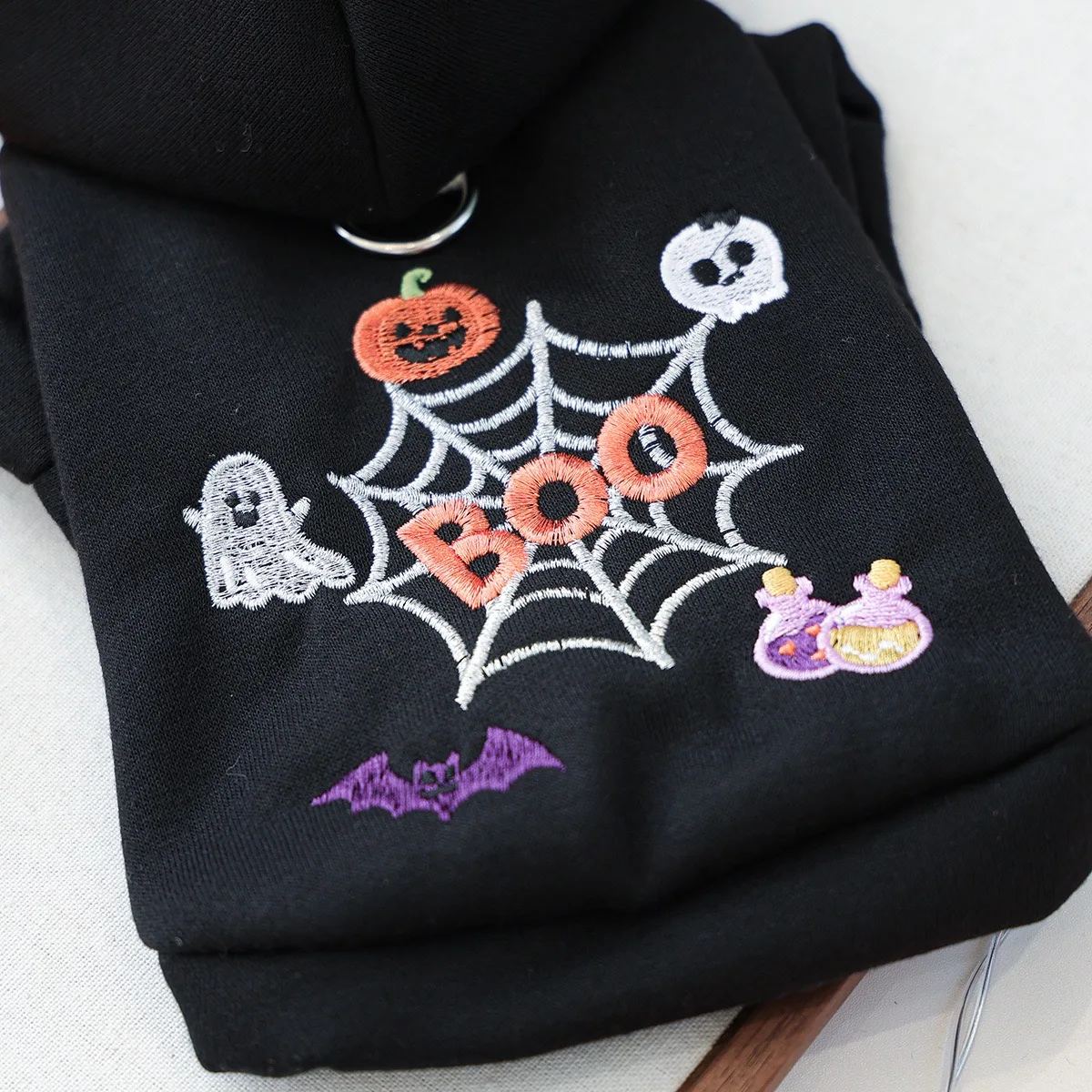 Disfraz de calabaza de Halloween para perro, tela de araña cosida, sudadera negra para cachorro pequeño y mediano, monos cálidos personalizados para Cosplay y gatos - imagen 5