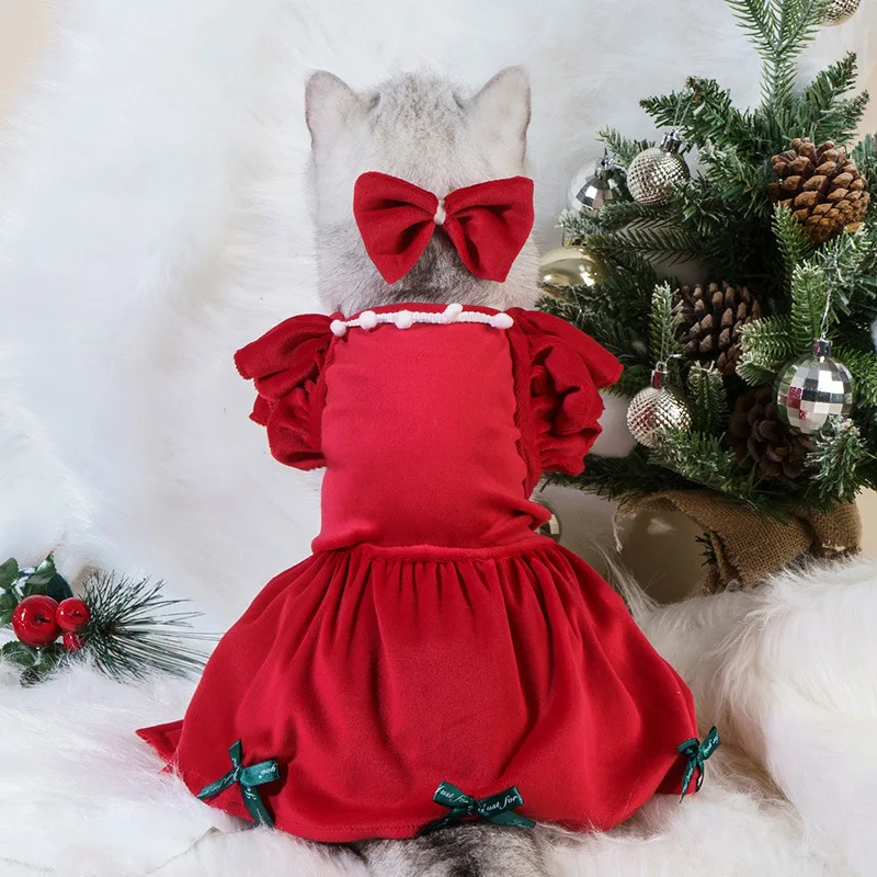 Vestido a cuadros de Navidad para mascotas, vestido con velo de Halloween para gatos, ropa navideña para perros, vestidos para perros pequeños y cachorros - imagen 3