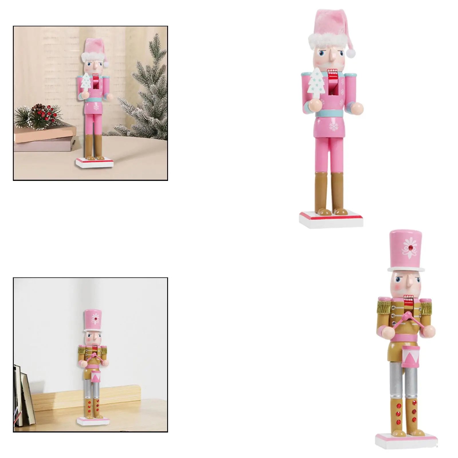 Wooden Nutcracker Statue Classic Christmas Figurine Home Decoration Ornament for Living Room Bedroom