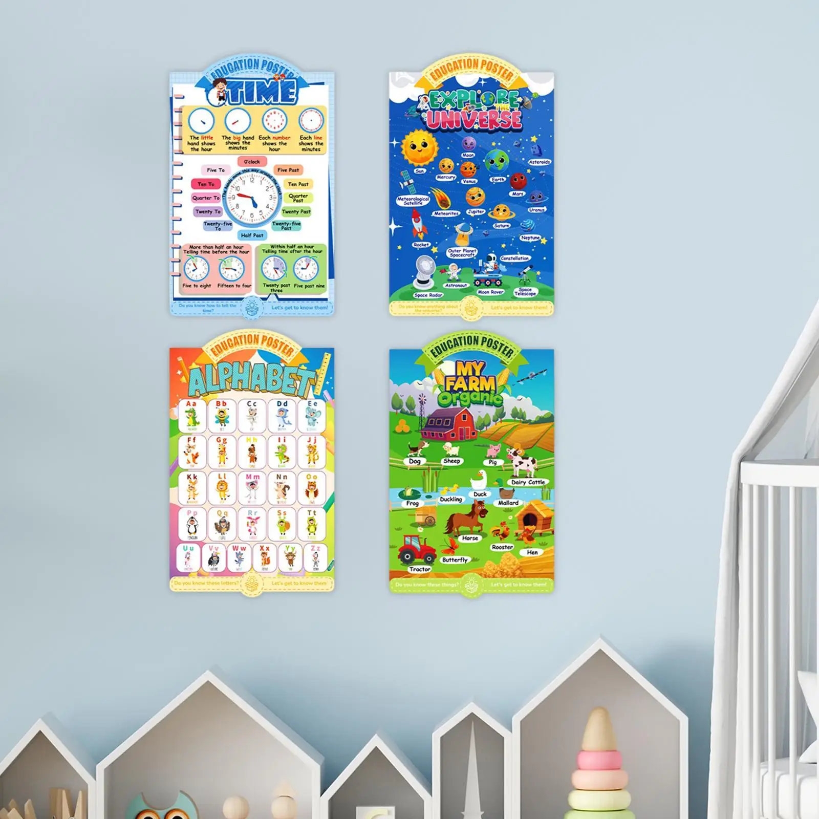 4 Pieces Scholars Educational Posters, Preschool Learning, Abc Alphabet Poster for Home, Nursery, Classroom, School