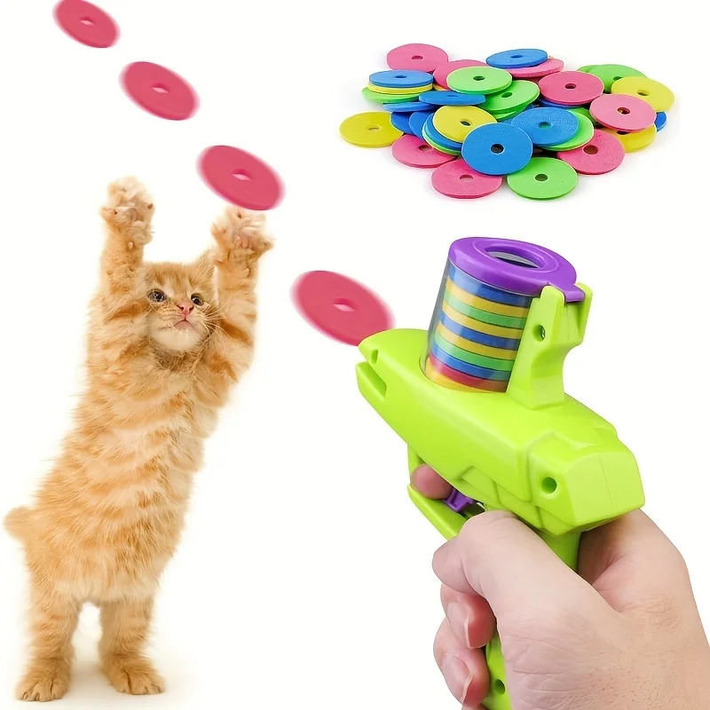 Lanzador de juguetes interactivo para gatos, con discos de espuma, sin batería, plástico duradero, diversión sin fin, 1 paquete