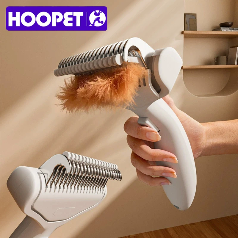 HOOPET-peine profesional para mascotas para perros y gatos, con botón pulsador, cepillo de deshedding de acero inoxidable, protector de piel, mango ergonómico