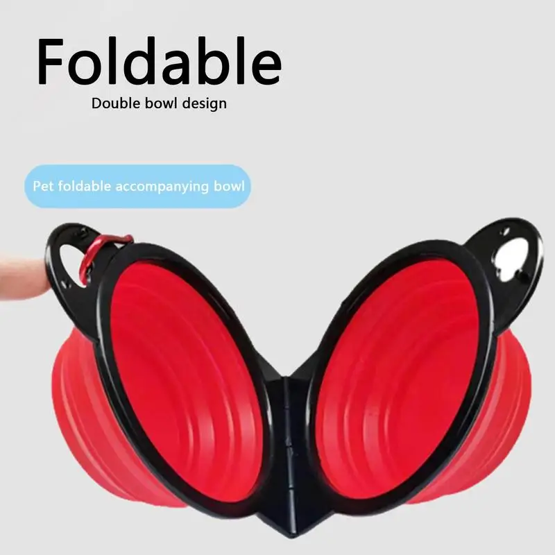 Cuenco doble de silicona 2 en 1 para mascotas, cuenco extensible para alimentación de agua y comida, para acampar, caminar al aire libre, Senderismo y viajes - imagen 3