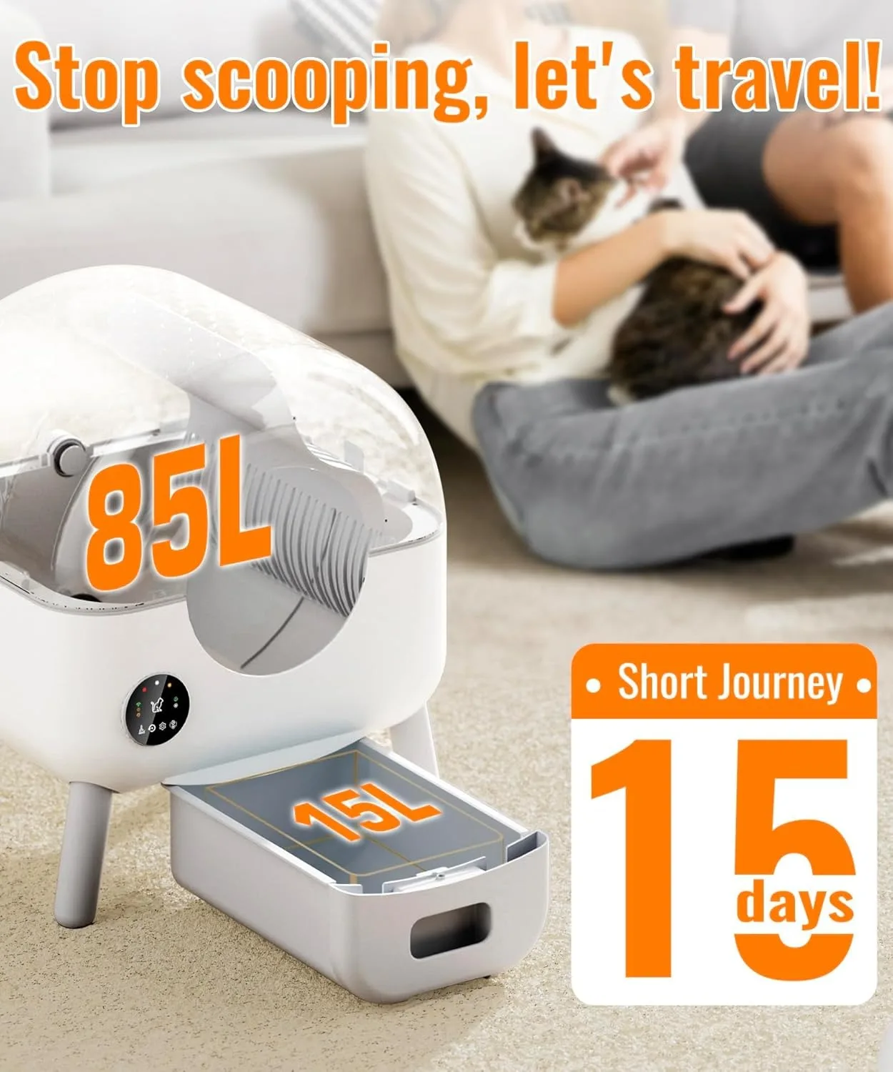 Caja de arena autolimpiante, caja de arena automática 76L + 13L, robot de caja de arena extra grande con control de aplicación monitoreo de peso - imagen 2