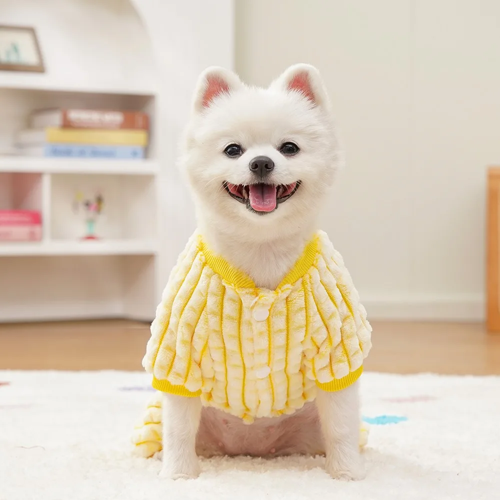 Ropa cálida de invierno con patrón de gofres de oso de dibujos animados para perros de compañía, mono de Bulldog Francés de cuatro patas, monos para perros de Año Nuevo York - imagen 3