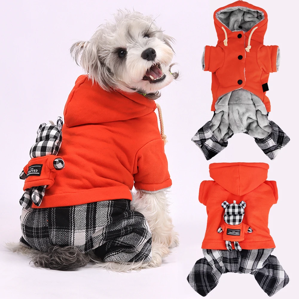 Sudadera con capucha para perro de cuatro patas a la moda, abrigo grueso de invierno para mascotas para perros pequeños, monos para cachorros de Pomerania Schnauzer