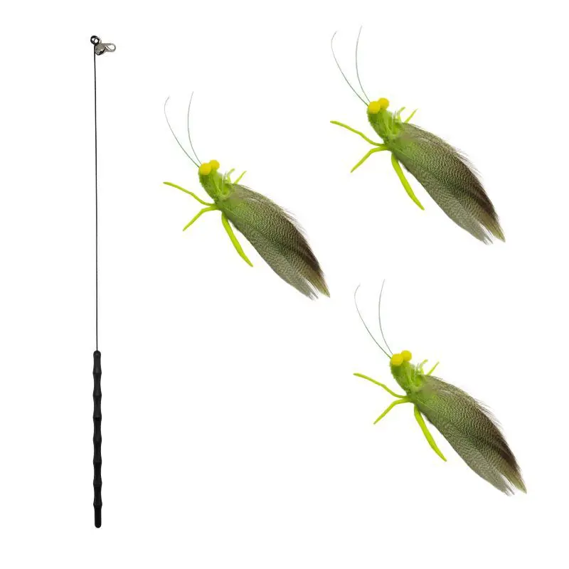 Palillo de provocación para gatos de saltamontes simulado, juguete con cabeza de cambio, suministros de silicona para mascotas, juguetes - imagen 3