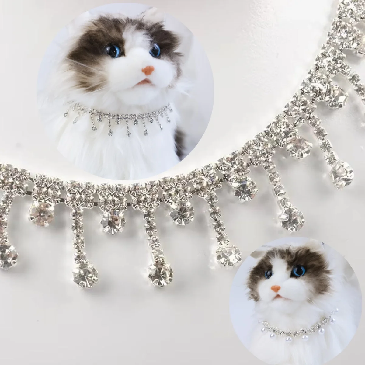 Collar de princesa perla para mascotas: cadena de plata ajustable, collar de diseño floral de lujo para gatos, yorkies y perros pequeños