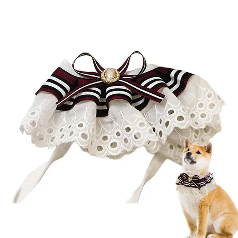 Babero Bandana para gatos, Collar de bufanda con encaje, chaleco para mascotas, pajarita, accesorios para mascotas para Picnic, boda saliente - imagen 4