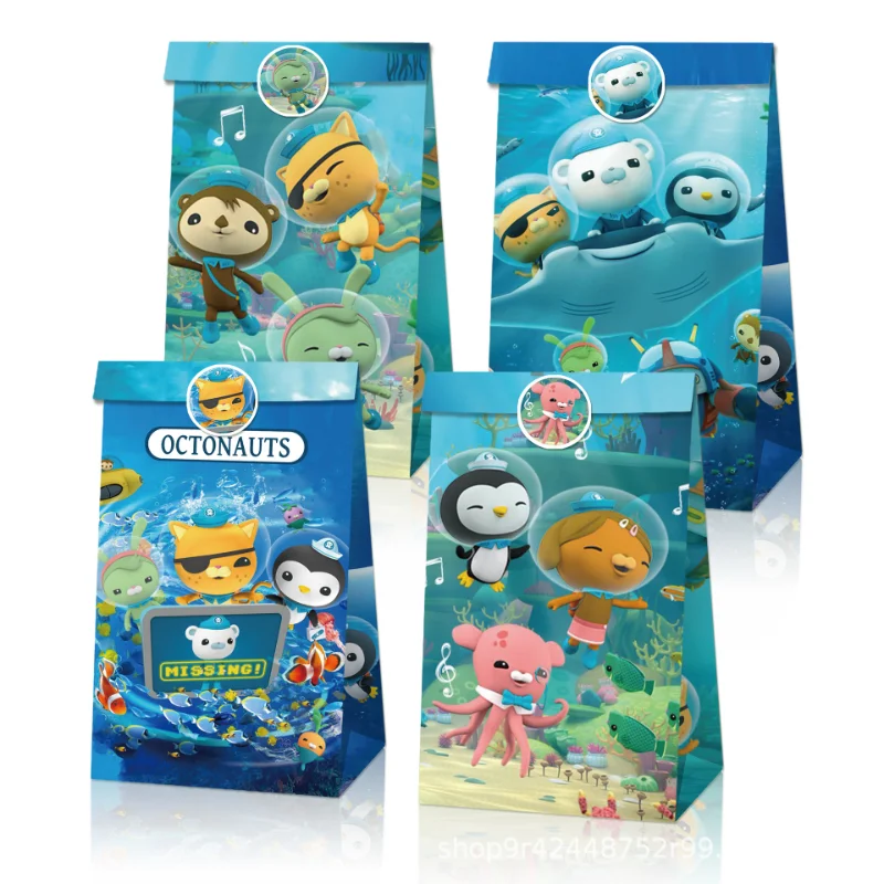 12 Uds. Bolsas de regalo de octonautas, dibujos animados de Anime, bolsa de dulces para fiesta de cumpleaños para niños, cajas de embalaje de papel Kraft, bolsa de regalo, suministros