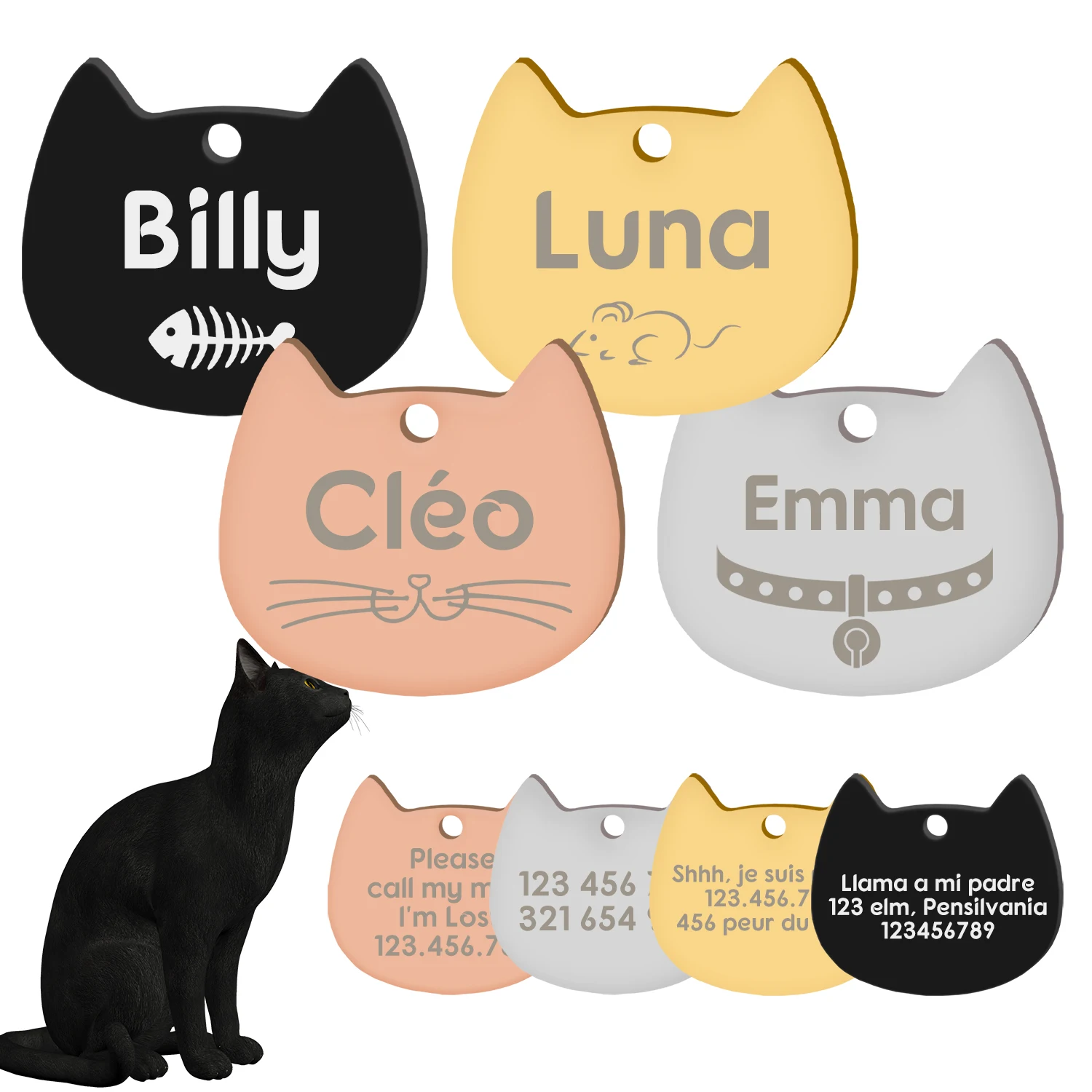 Etiquetas de identificación para gatos y perros en acero inoxidable