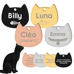 Etiquetas de identificación de cara de gato personalizadas, etiquetas de nombres para perros, decoración de placa de acero inoxidable, grabado personalizado, dije de cadena de animales con número