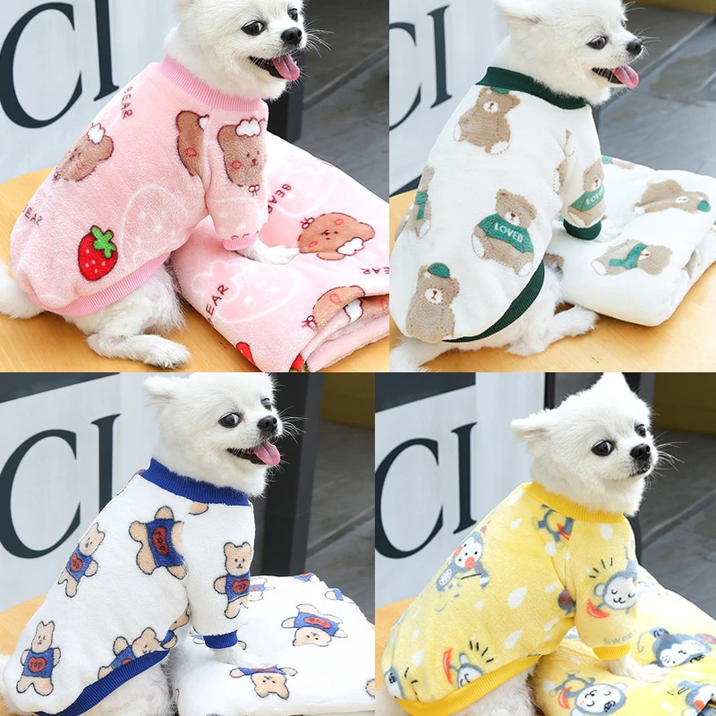 Ropa cálida de invierno para perros pequeños, chaleco de franela suave para mascotas, abrigo de Bulldog Francés, Yorkies con estampado de dibujos animados para cachorros y gatos - imagen 2