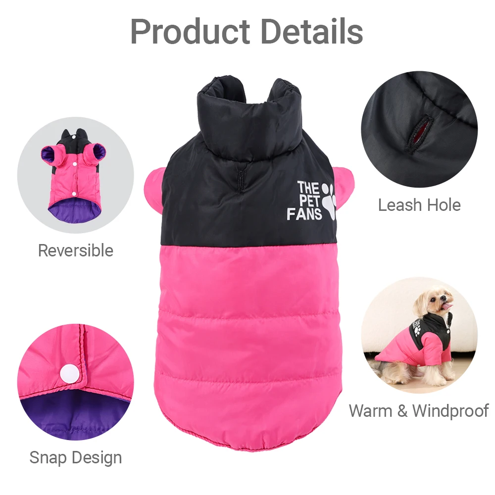 Chaqueta impermeable para perros, ropa Reversible de invierno para mascotas, para perros pequeños y medianos, abrigo cálido y acogedor para perros Yorkie, Bulldog Francés, trajes para cachorros - imagen 3