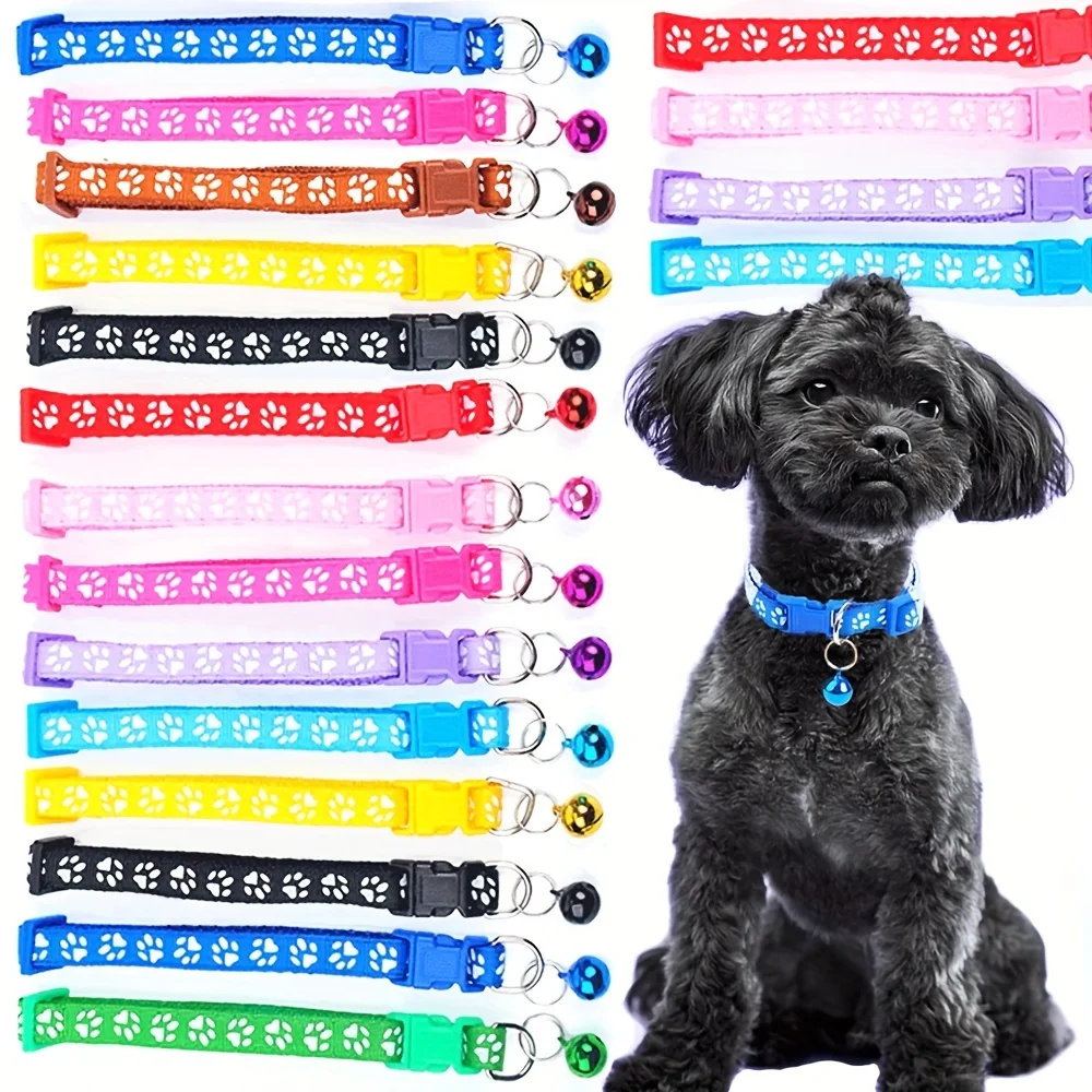 Venta al por mayor, 10 Uds., Collar para gatos con patrón colorido, collares ajustables con campana bonita para gatos, gatitos, Collar con anillo DIY, accesorios para mascotas - imagen 2