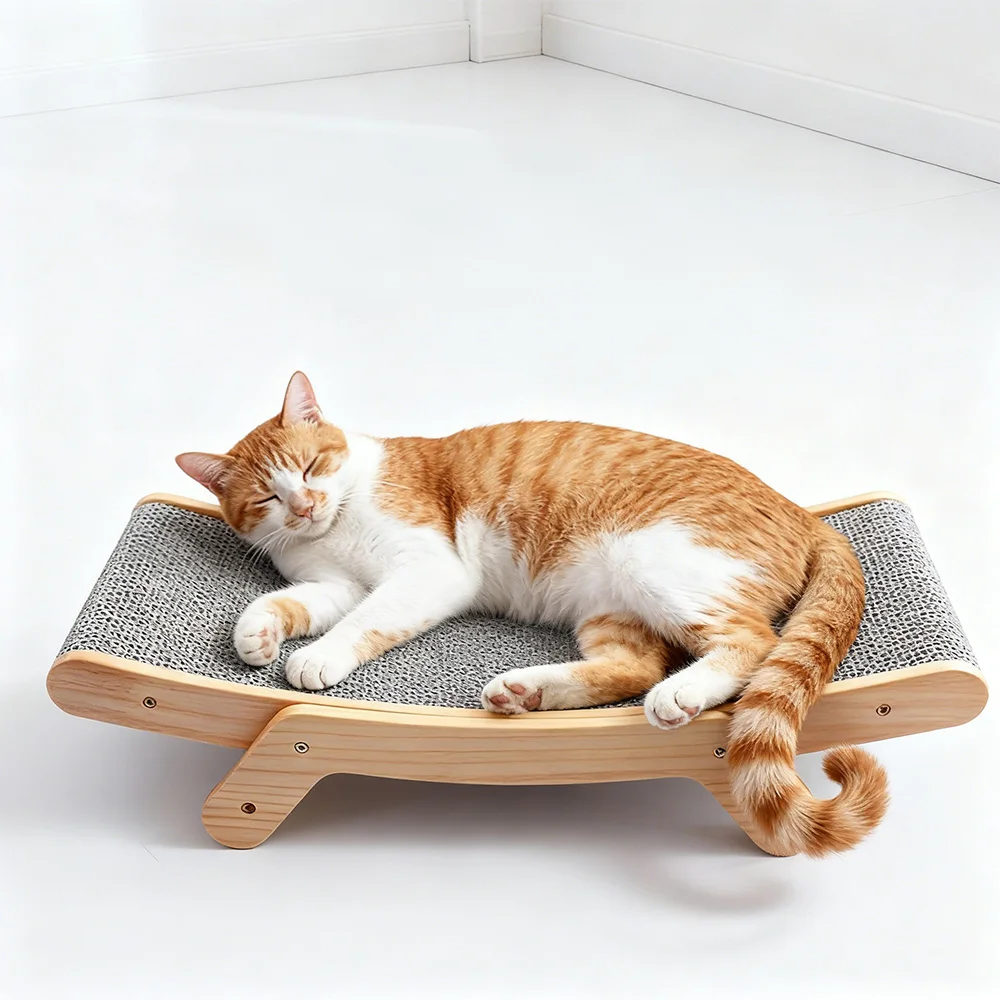 Tablero rascador para gatos, cama rascador para gatos de cartón corrugado con marco de madera Natural, almohadilla rascadora y cama para moler gatitos - imagen 2