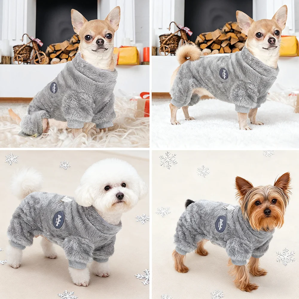 Pijamas de lana para perros, suéter cálido de invierno para perros pequeños, mono elástico térmico suave para cachorros, ropa para mascotas, trajes para gatos - imagen 3
