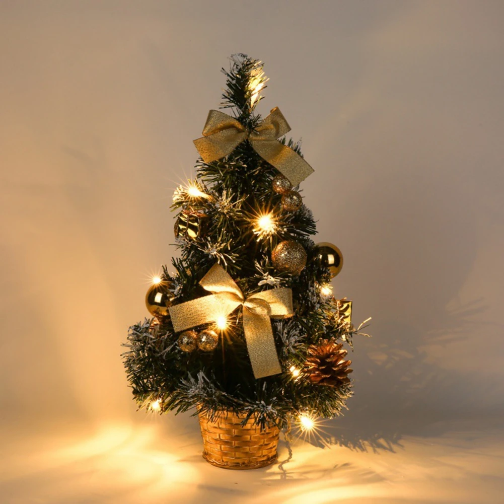 Mini árbol de Navidad Artificial, pequeño Pino brillante, escritorio para el hogar, Año Nuevo, fiesta de Navidad, decoración de mesa, Papá Noel - imagen 2