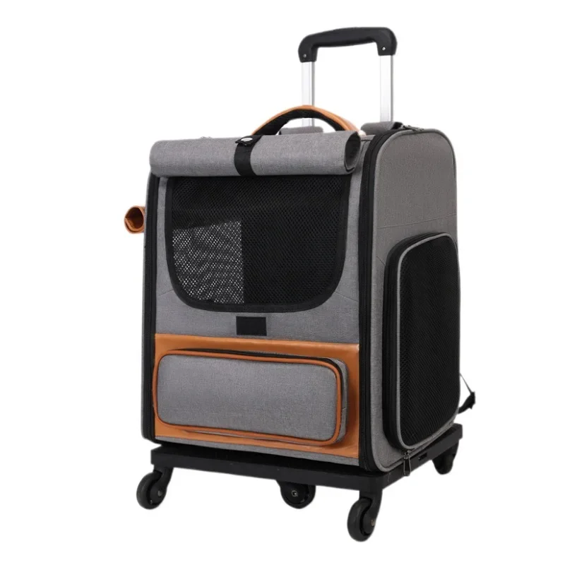 Caja con carrito para mascotas, bolsa plegable y transpirable para gatos, carrito con ruedas portátil de viaje de gran capacidad, transportadores para mascotas, productos y accesorios - imagen 4