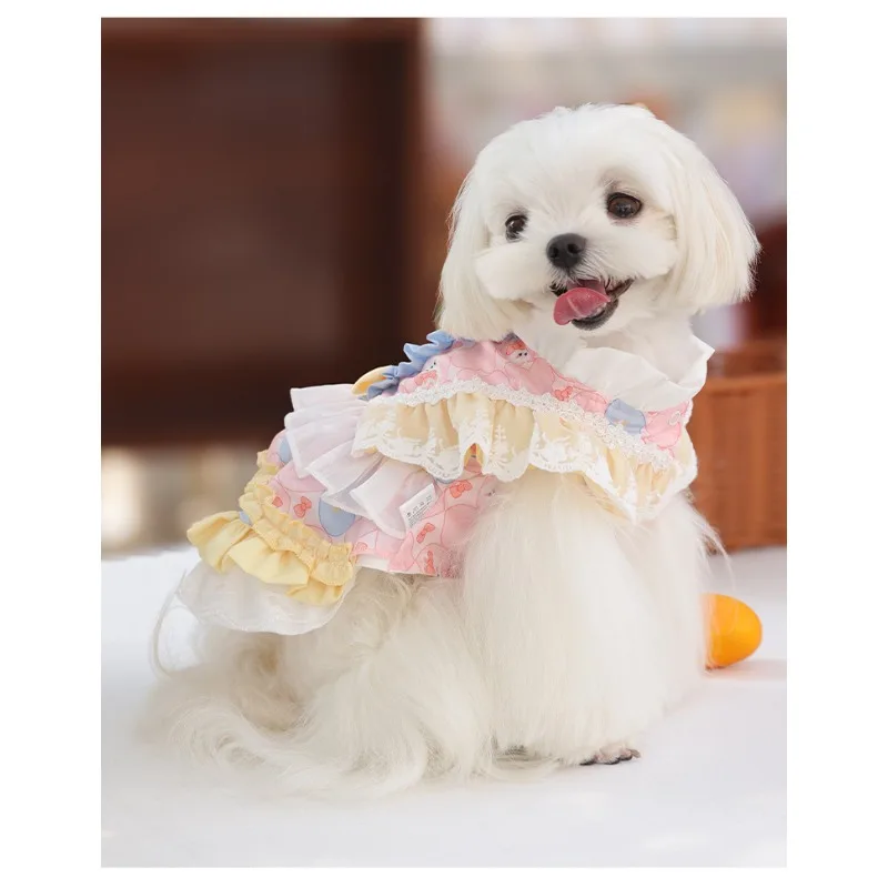 Vestidos de princesa de lujo para perros, faldas para perros Lolita para primavera y otoño, disfraz hecho a mano, falda de encaje de alta calidad, ropa para perros pequeños - imagen 4