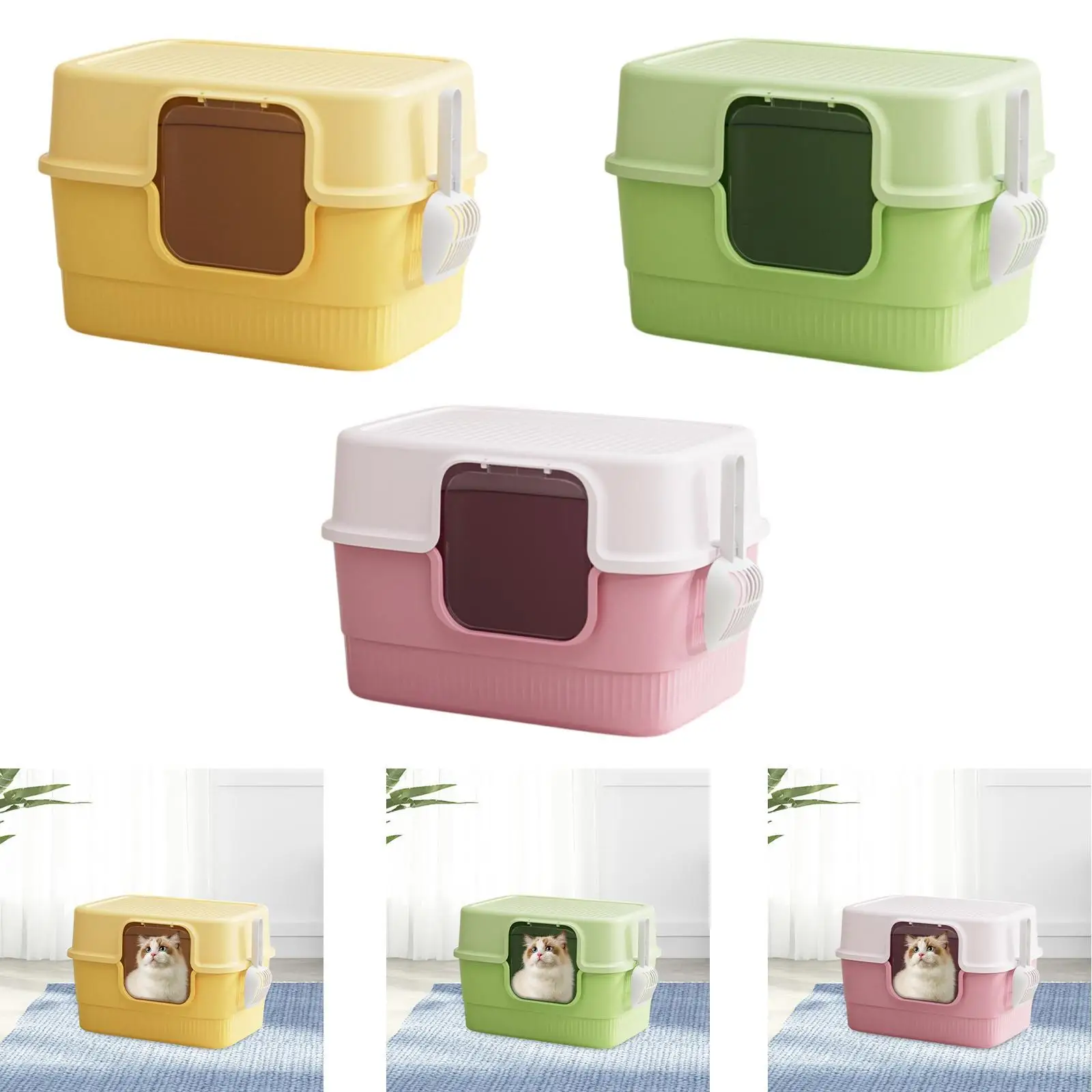 Fully Covered Cat Litter Box Pet Cat Toilet Sandbox Pet Litter Tray for Small Pets