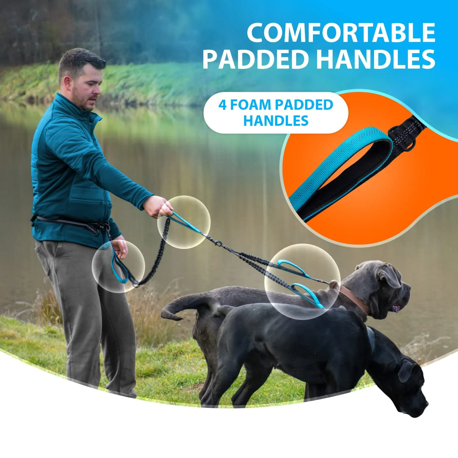 Correa doble para dos perros – Manos Libres para razas medianas y grandes, asas acolchadas - imagen 4