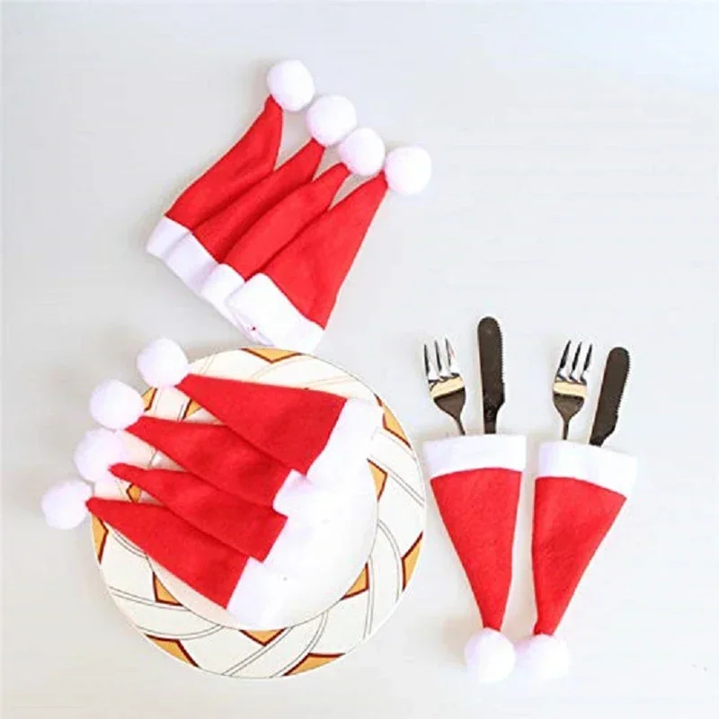 10 Uds. Gorro de Navidad, tenedor, cuchillo, bolsa para cubiertos, decoración navideña, decoraciones para el hogar, decoración de mesa de cena, vajilla, juego de almacenamiento de tenedor - imagen 5