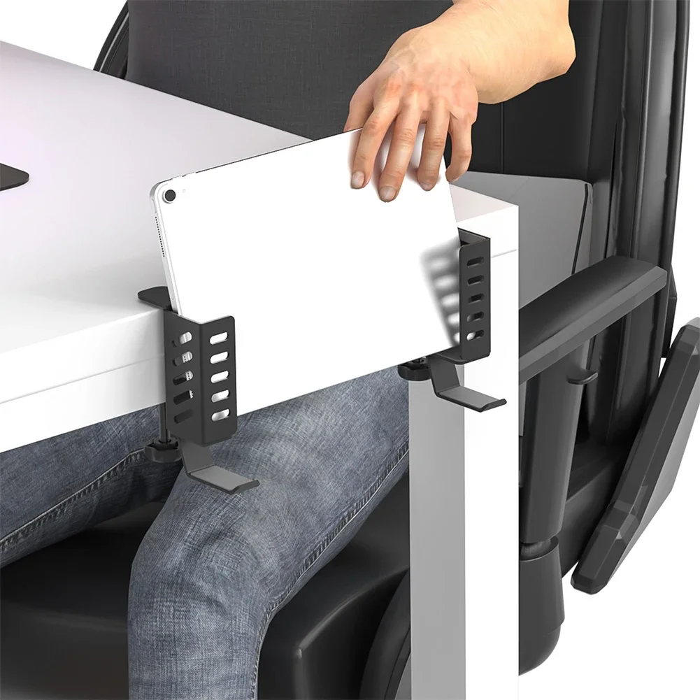 Soporte lateral para ordenador portátil, sin taladro, organizador de almacenamiento lateral para escritorio, soporte colgante para tabletas portátiles/tabletas/teclados/auriculares