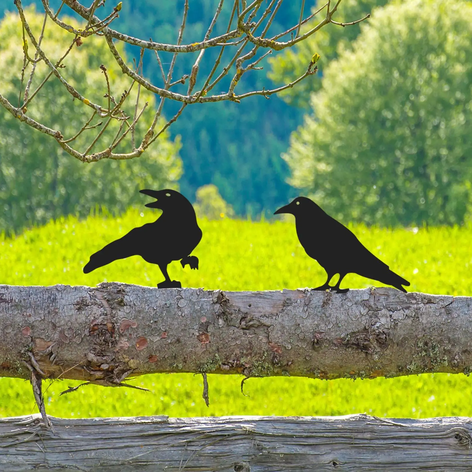 3 Pieces Metal Yard Art Raven Garden Decoration Ornament Halloween Decor Black Bird Silhouette for Fence Patio Wall Lawn Tree