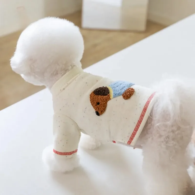 Lindo invierno mascota hogar suéter de cuello alto cálido Teddy mascota terciopelo ropa sanitaria perro gato ropa para mascotas ropa para cachorros - imagen 3