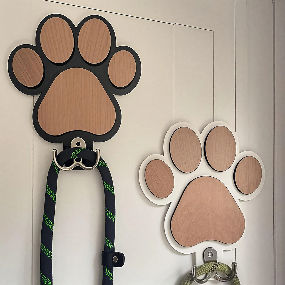 Colgador de correa de perro de madera con estampado de pata, gancho de pared para collares y abrigos, soporte de correa con diseño de pata, gancho de garra, regalo para amantes de los perros - imagen 3