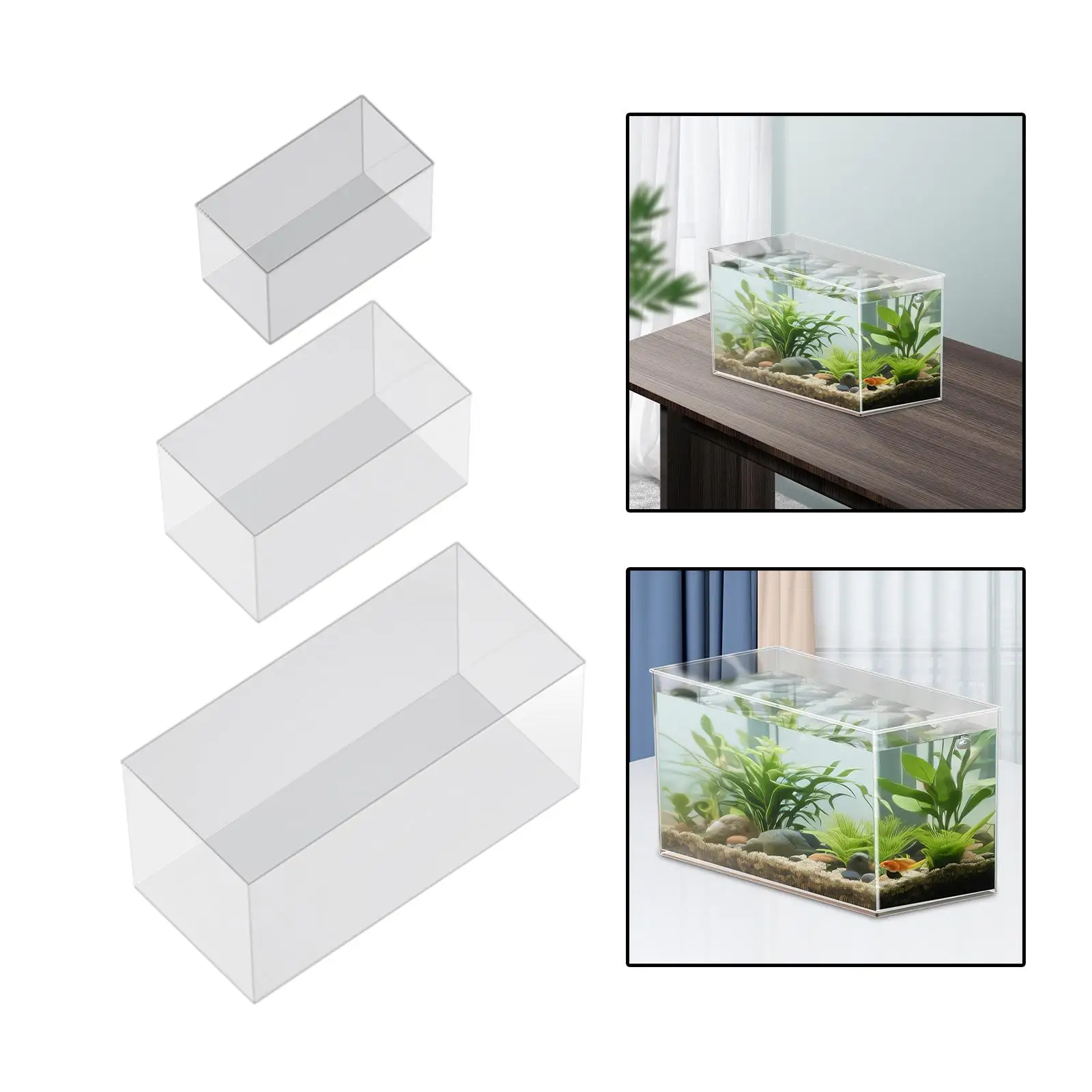 Acuario con bordes lisos para pecera, cuenco de pescado transparente resistente portátil para críticas, tortugas, terrapin, decoración del hogar - imagen 3