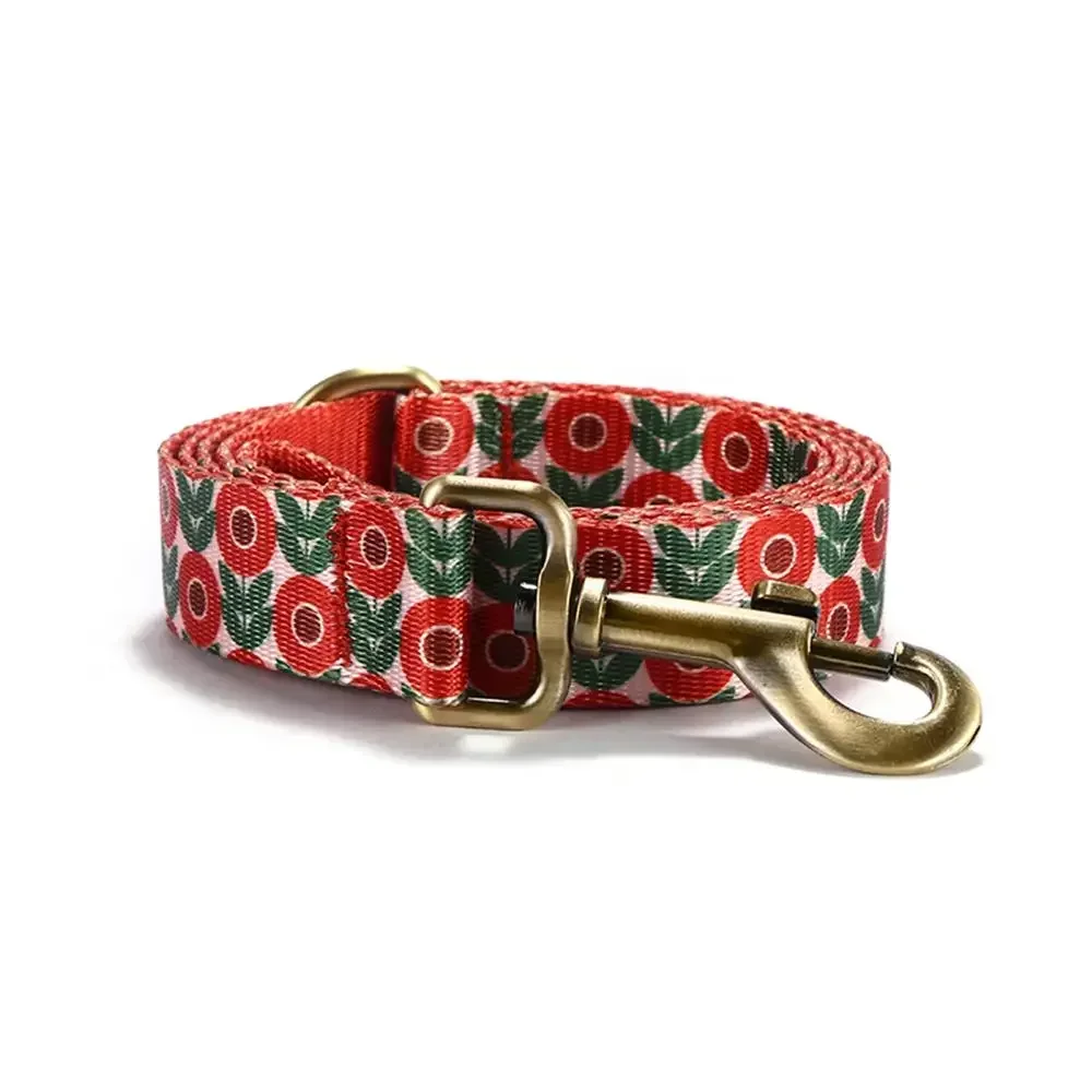 Collar de perro personalizado con grabado gratuito, correa para mascotas a juego, hebilla de contactos personalizados, Collar para mascotas de gato con flores rojas - imagen 3