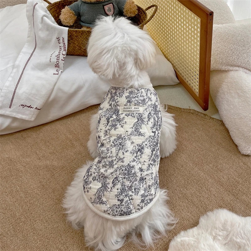 Ropa Floral dulce para mascotas, chaleco de invierno cálido de algodón puro para Bulldog Francés, abrigos protectores navideños para cachorros pequeños y medianos - imagen 4