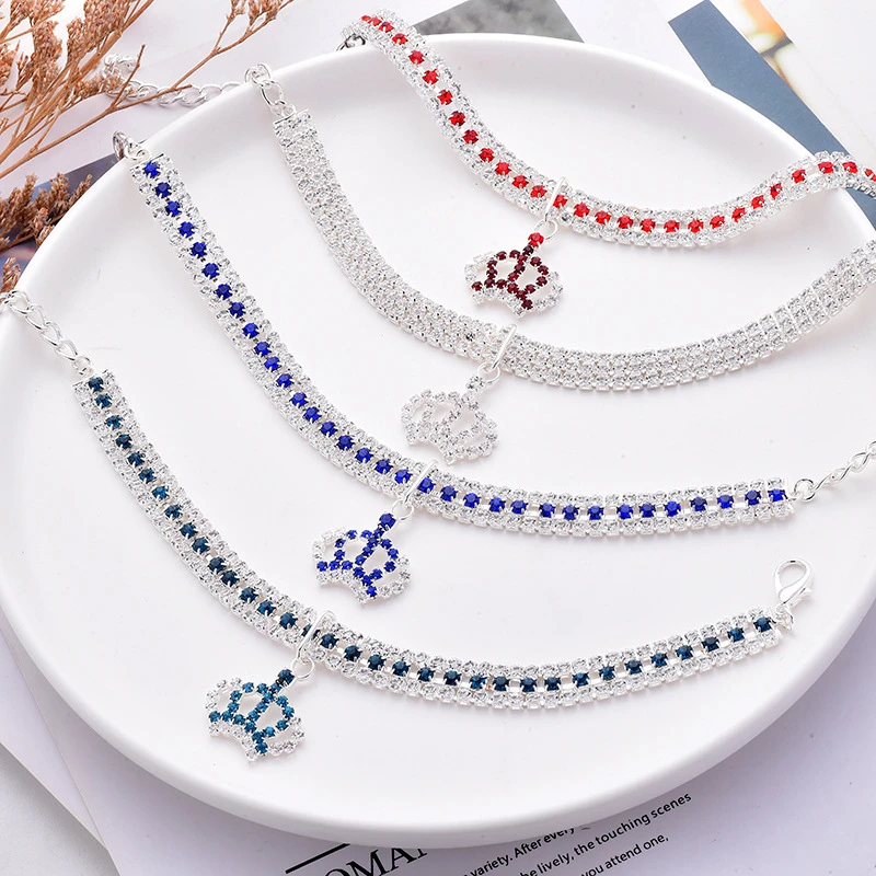 Collares de circonita para mascotas, corona colorida, collar para gato, cachorro, ajustable, rosa, dorado, lujo, York, accesorios para el cuello, nuevo diseño - imagen 2