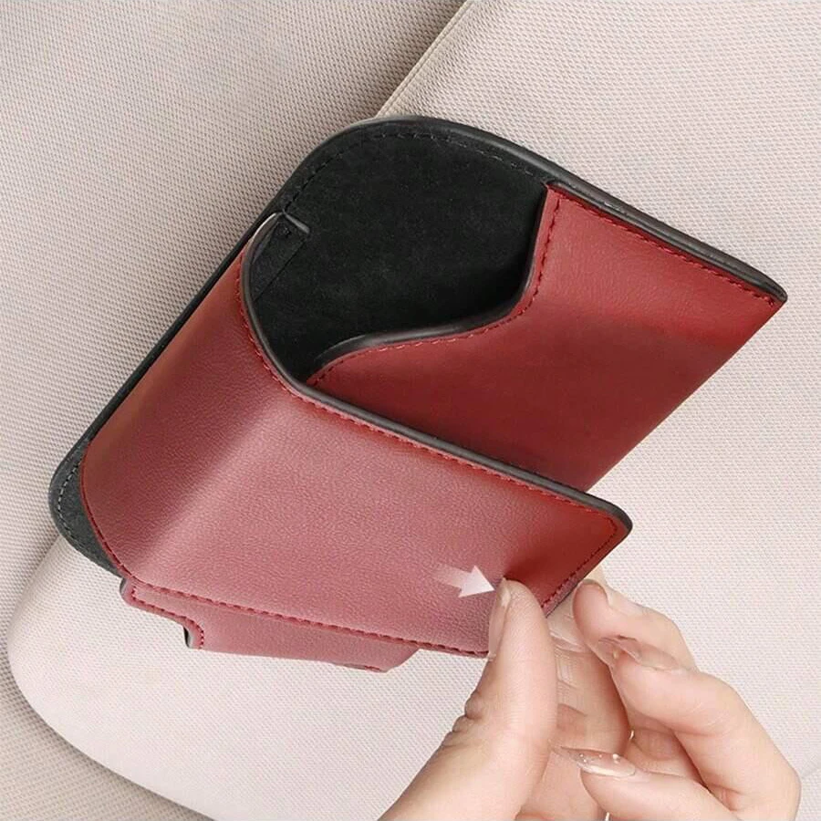 Soporte para gafas de sol para coche, estuche multifuncional de cuero para gafas de sol, organizador de gafas con Clip, caja de almacenamiento para gafas - imagen 3