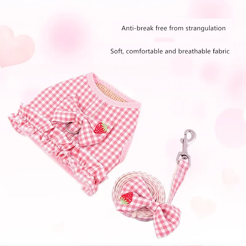 Falda con cuello de perro con lazo, bonito arnés para mascotas con correa para el pecho, cuerda de tracción, ropa para perros y gatos, chaleco con arnés, falda de vestido tutú de princesa