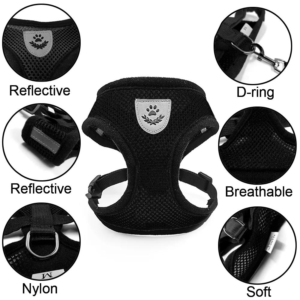 Juego de arnés y correa reflectantes para perros pequeños y medianos, chaleco transpirable para mascotas, collar ligero, suministros para gatitos - imagen 3