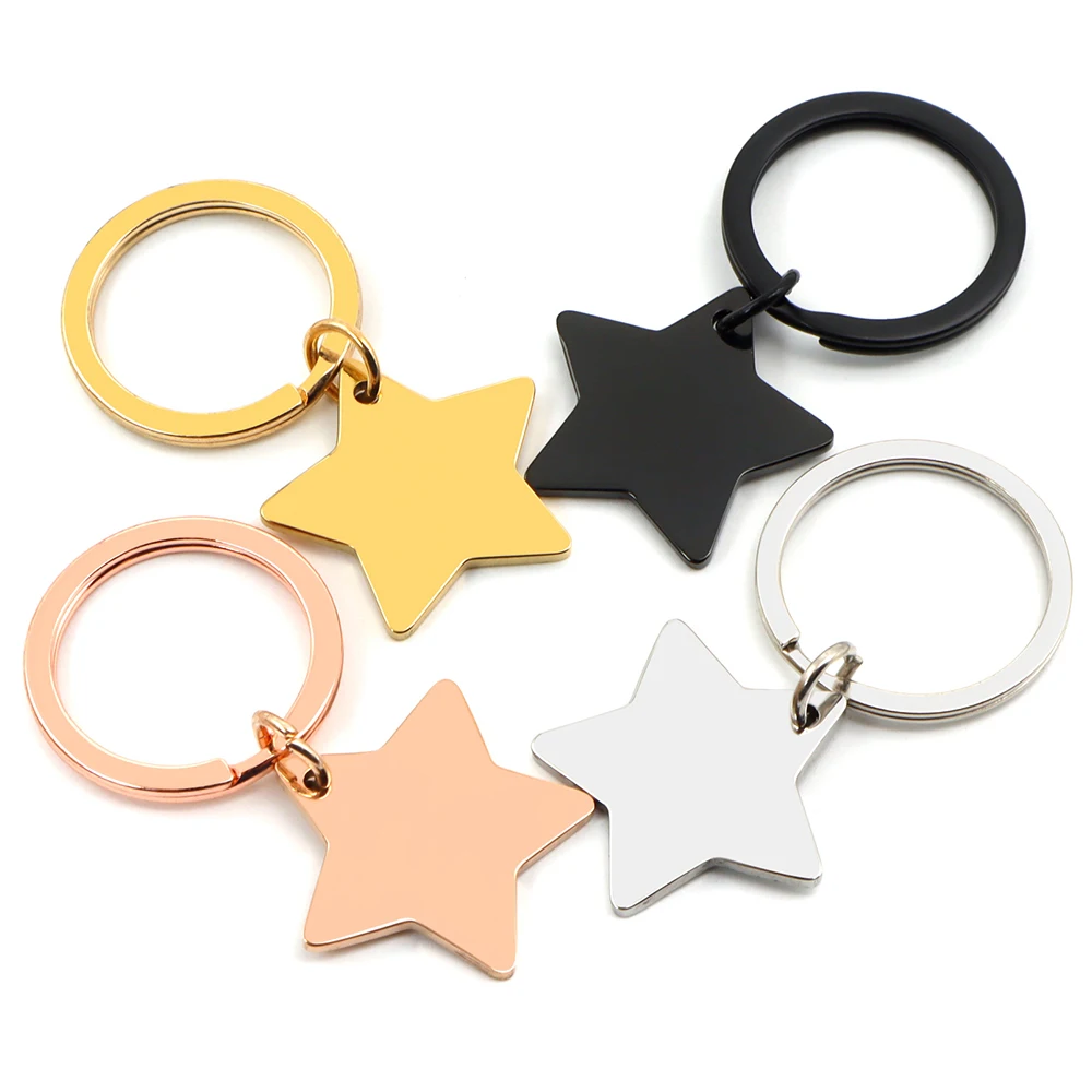Etiqueta de Metal en blanco con forma de estrella para mascotas, 20 piezas, con llavero, placa de nombre de perro de acero inoxidable, colgante personalizado, accesorios para hacer joyas - imagen 4