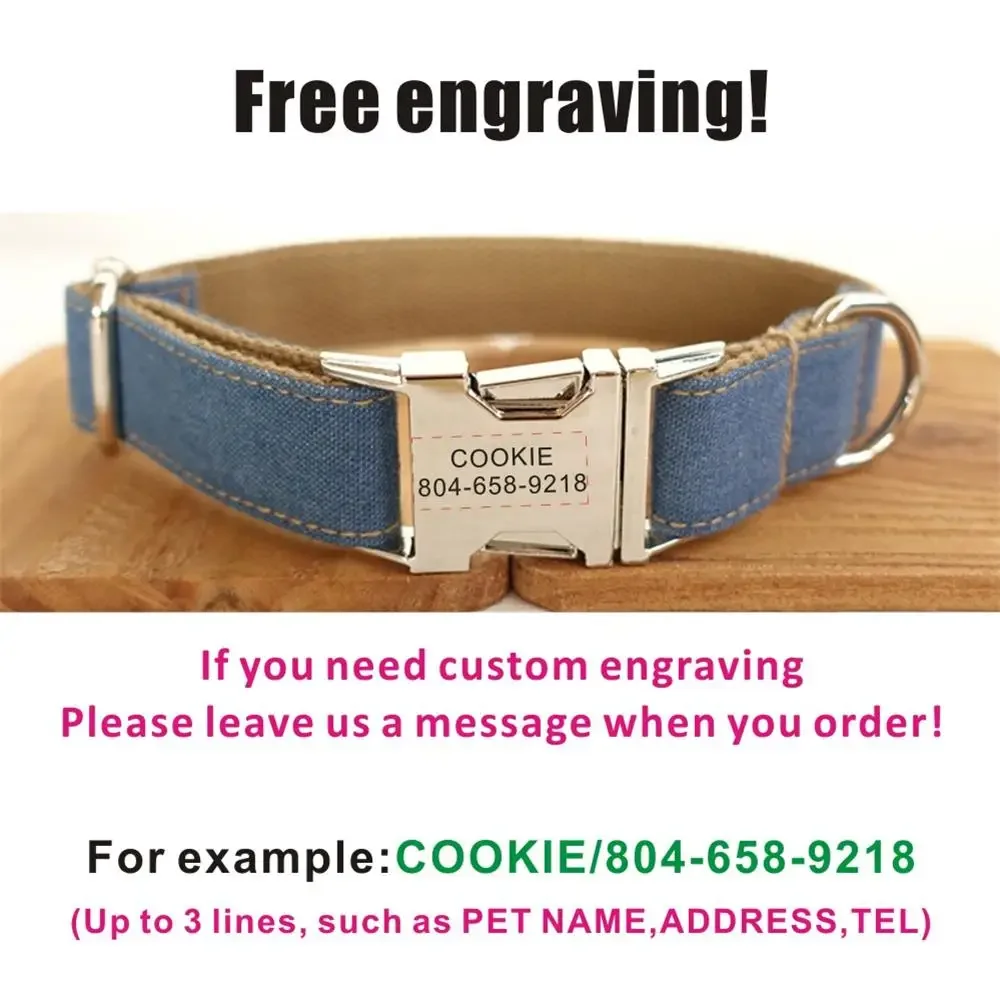 Collar personalizado para mascotas, placa de identificación, ajustable, grabado gratis, fibra de Jean marrón, correa de plomo para gato y perro - imagen 4