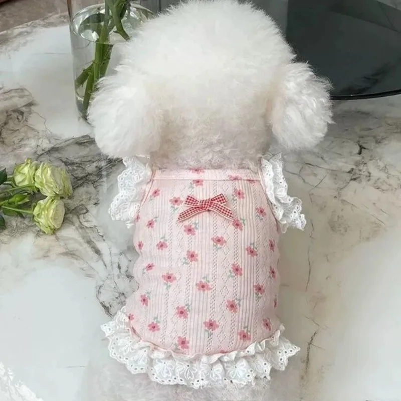 Floral Pet Clothes Summer Puppy Vest Camisole Vest Lace Cat Camisole Short Princess Dress Teddy YorkshireSmall Dogs Skirt - imagen 2
